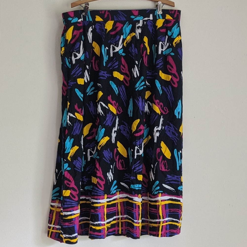 Black Pink Funky Vintage Plus Size Skirt 💙💛💜🖤